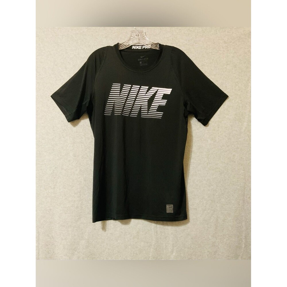 Nike Black T-Shirt with White Striped Logo Sz M